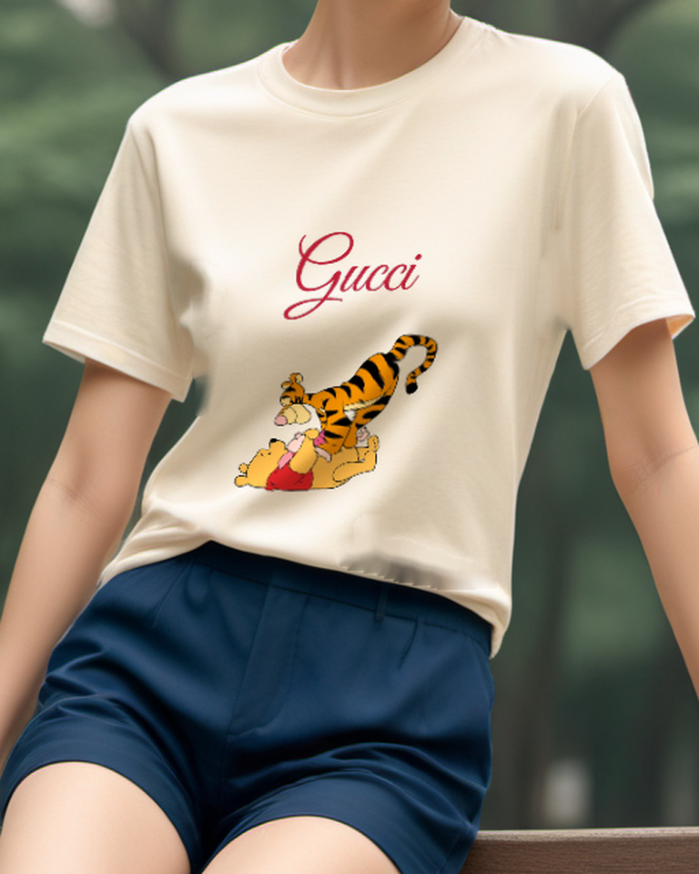Ivory Tigger Atop Pooh And Piglet Graphic T-Shirt - model wearing view