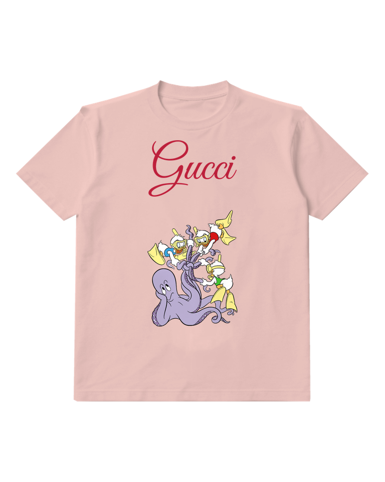 Blush Pink Three Ducklings Ride Octopus Tentacles Graphic T-Shirt - front product view