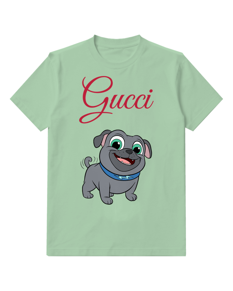 Sage Green Gray Puppy Blue Collar Graphic T-Shirt - front product view