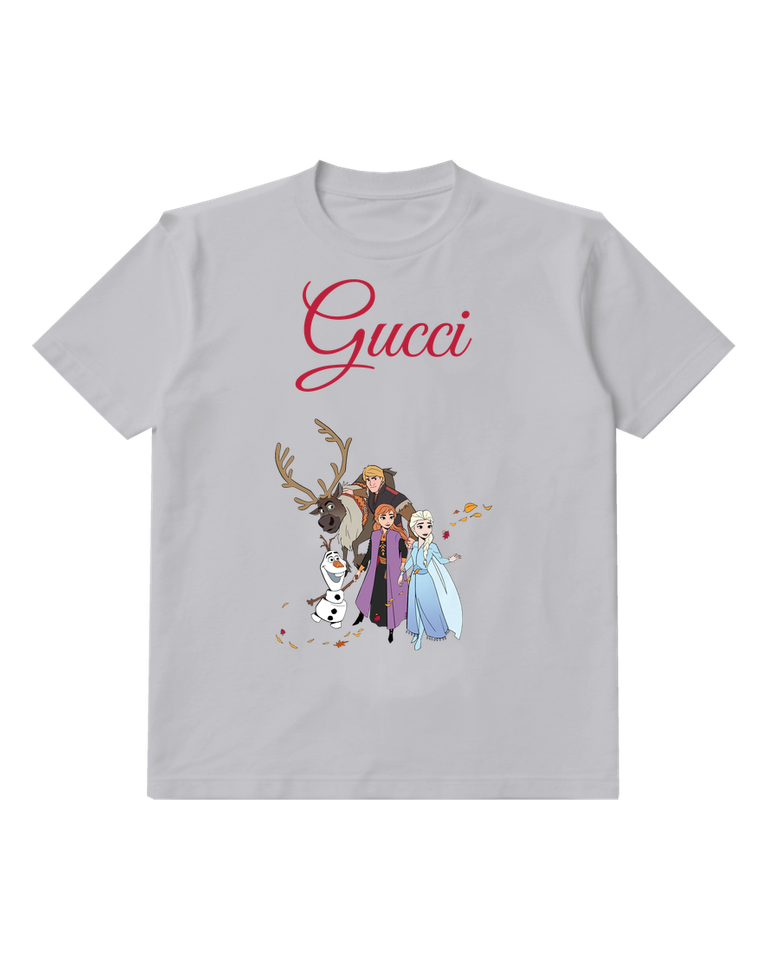 Light Gray Anna And Elsa With Olaf And Kristoff Graphic T-Shirt - front product view