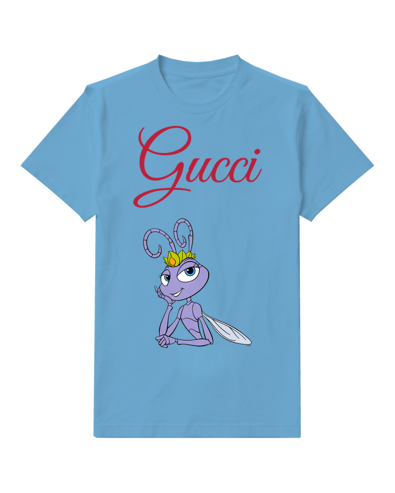Dusty Blue Character With Butterfly Graphic T-Shirt - front product view