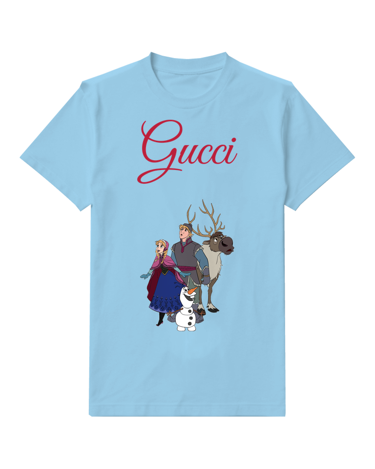 Sky Blue Anna Kristoff Sven Olaf Standing Together Graphic T-Shirt - front product view