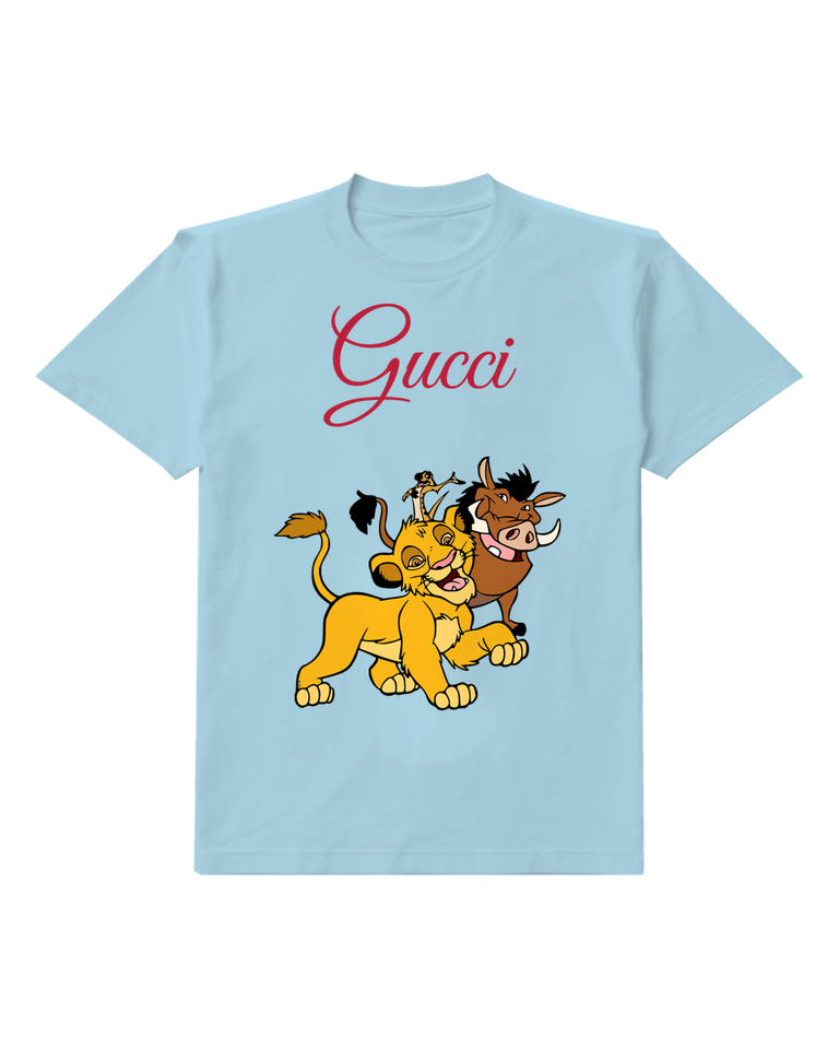 Sky Blue Young Lion Cub Running Joyfully Graphic T-Shirt - front product view