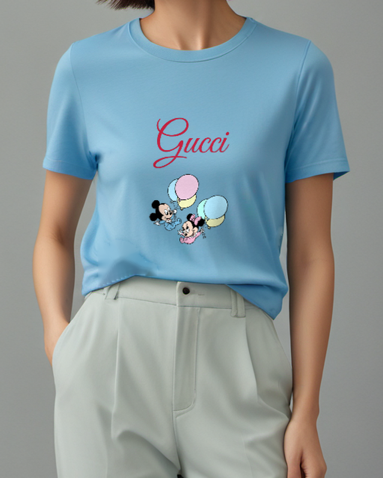Dusty Blue Girl With Balloon Graphic T-Shirt - model wearing view