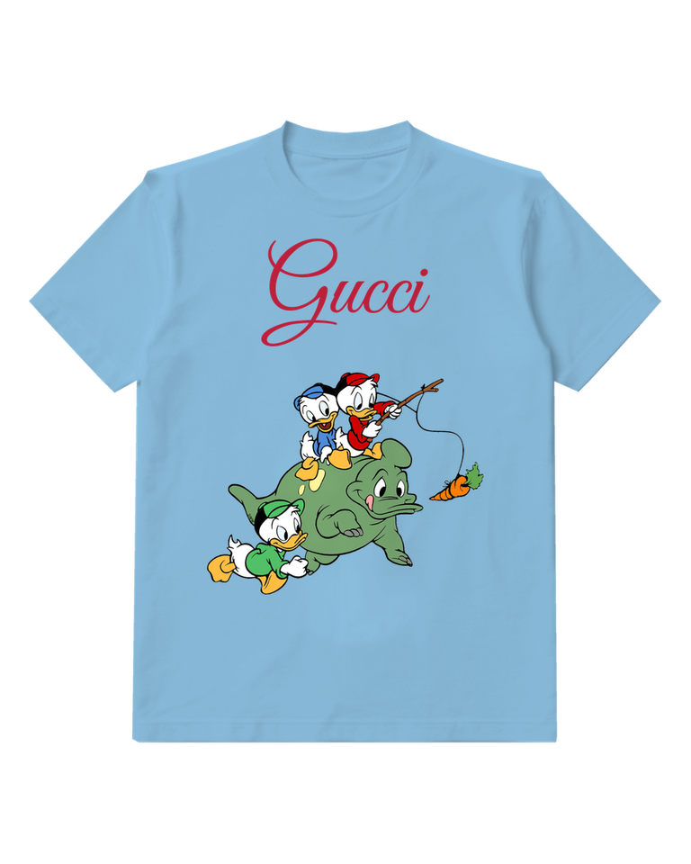 Sky Blue Three Ducks Ride Green Dinosaur Graphic T-Shirt - front product view