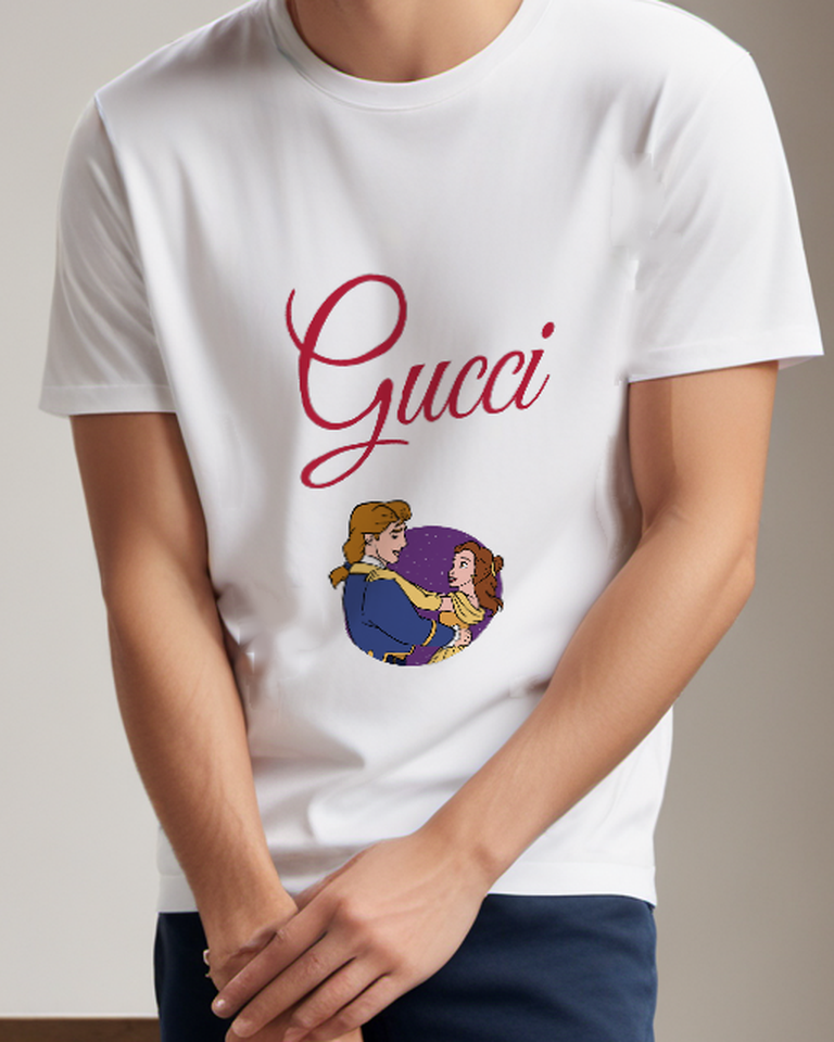 White Dancing Prince Princess Round Portrait Graphic T-Shirt - model wearing view