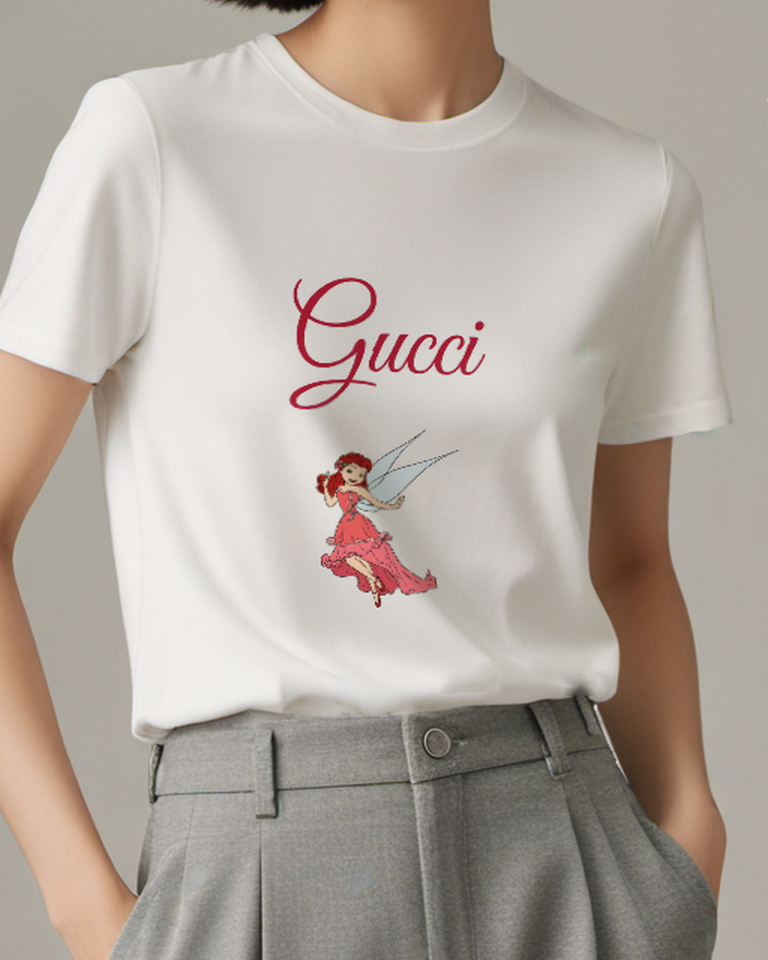 Light Gray Rose Dressed Fairy Floating Graphic T-Shirt - model wearing view
