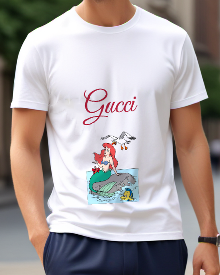 White Ariel Sitting On Rock With Friends Graphic T-Shirt - model wearing view