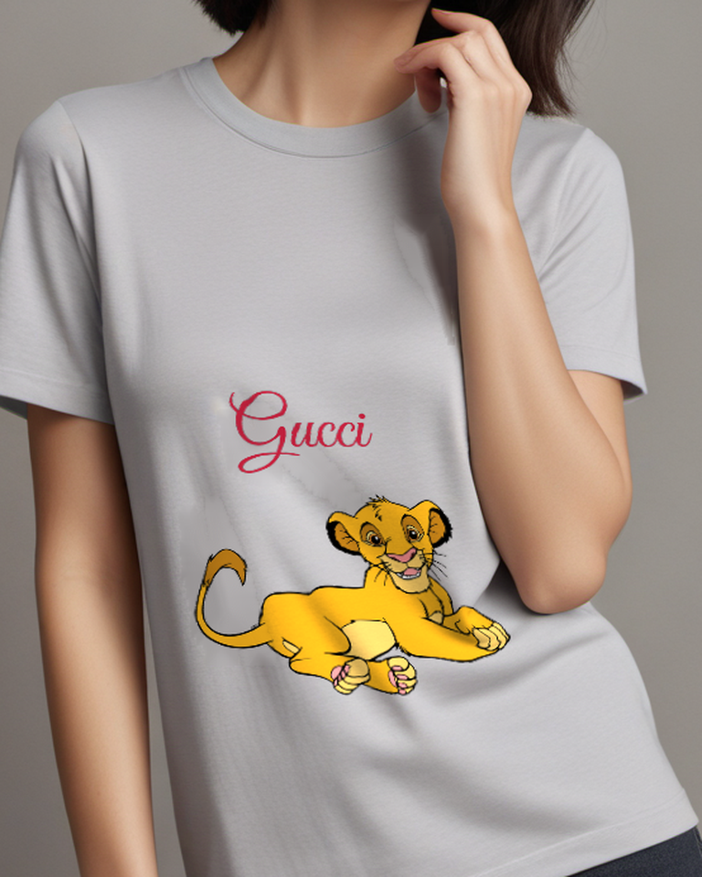 Light Gray Lion Cub Reclining Smile Graphic T-Shirt - model wearing view
