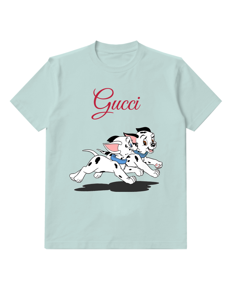 Sky Blue Two Puppies Running Together Graphic T-Shirt - front product view
