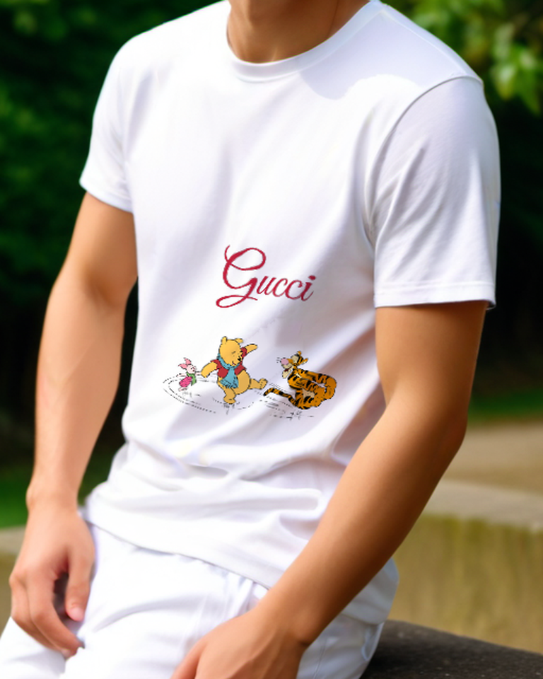 White Pooh Ice Skating With Friends Graphic T-Shirt - model wearing view