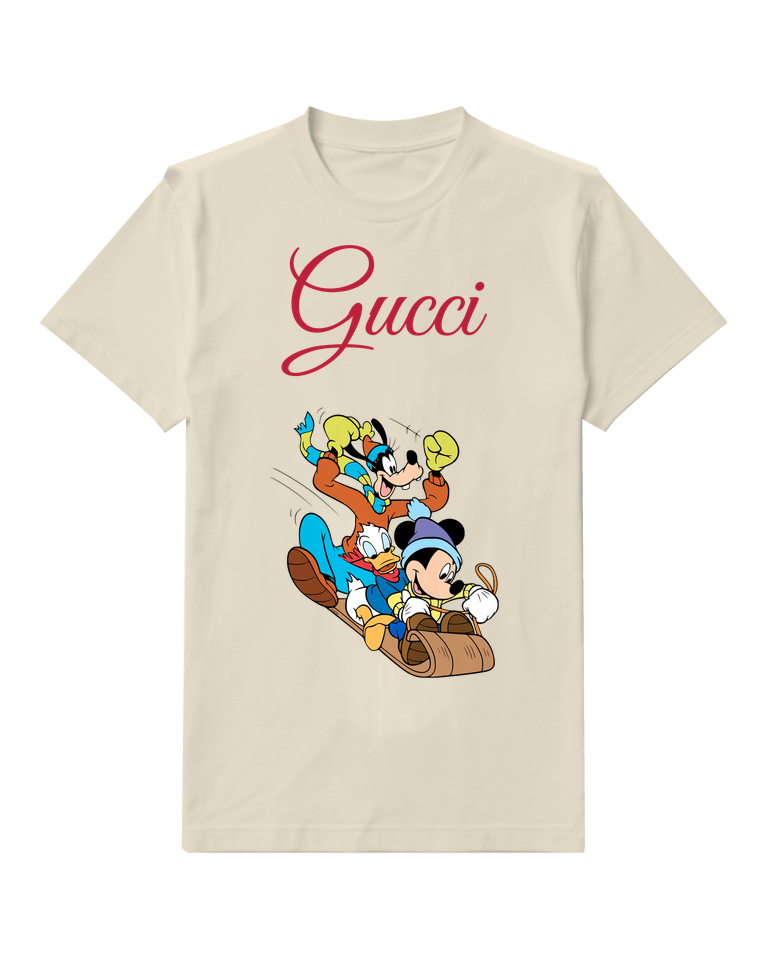 Ivory Mickey Donald Goofy On Sled Graphic T-Shirt - front product view