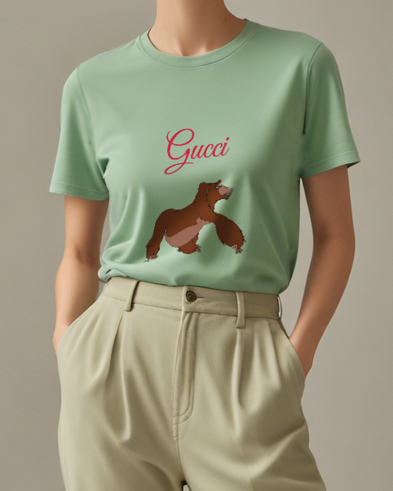 Sage Green Brown Gorilla Walking Knuckles Graphic T-Shirt - model wearing view