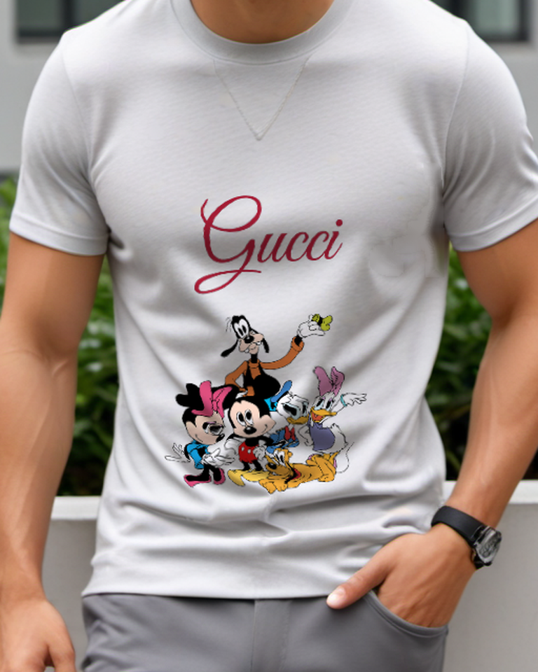 Light Gray Mickey And Minnie With Ducks Graphic T-Shirt - model wearing view