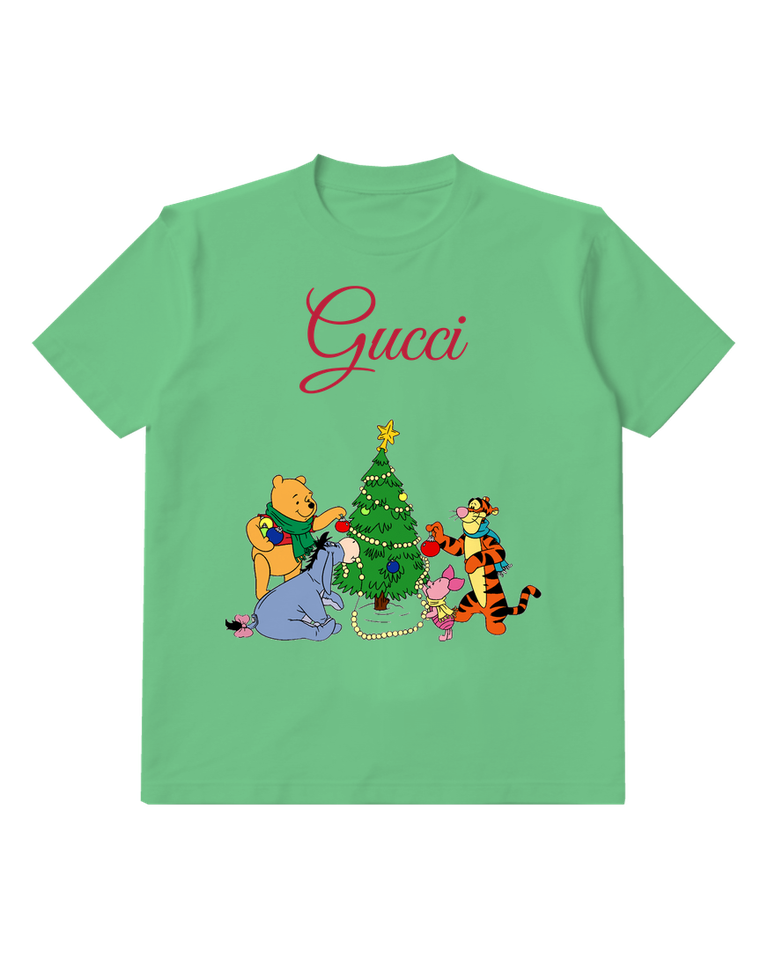 Sage Green Pooh Eeyore Piglet Tigger Decorating Tree Graphic T-Shirt - front product view