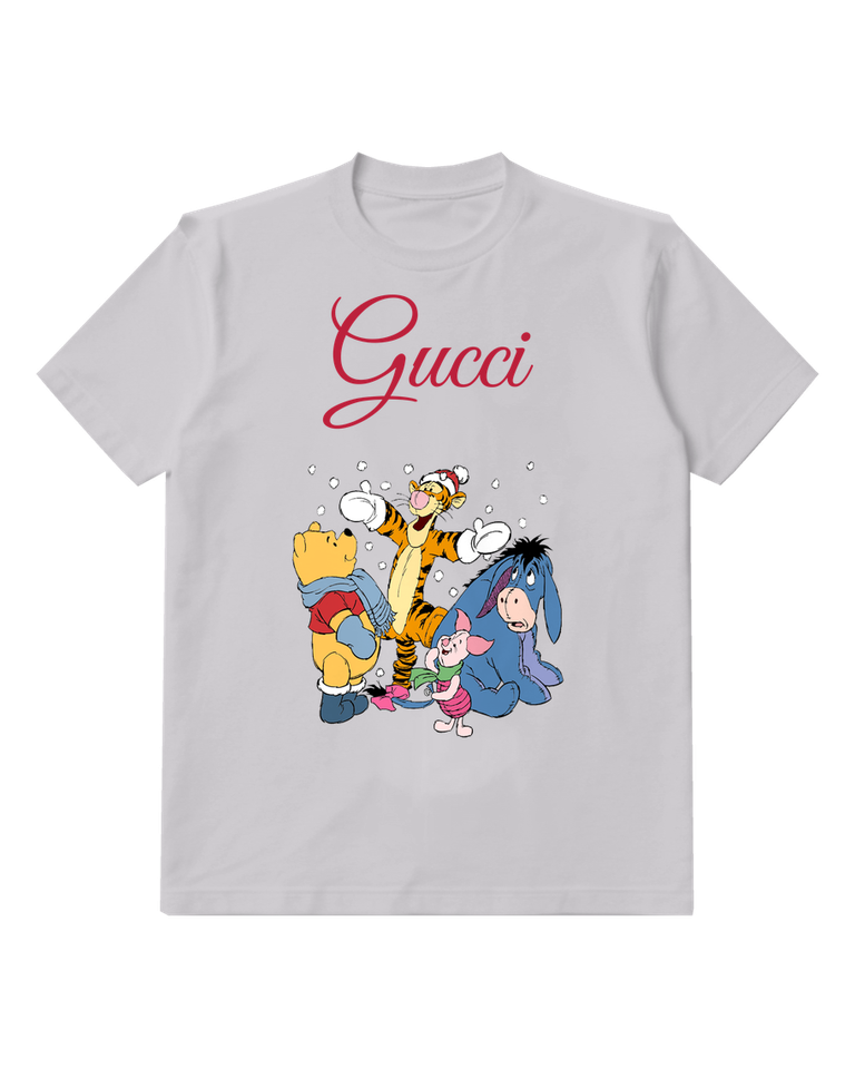 Light Gray Tigger Piglet Eeyore In Snowy Scene Graphic T-Shirt - front product view