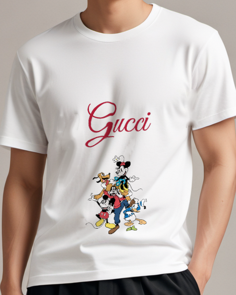 White Mickey And Friends In Joyful Group Pose Graphic T-Shirt - model wearing view