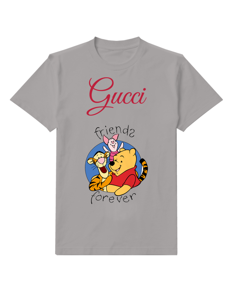 Gray Pooh Tigger And Piglet Together Graphic T-Shirt - front product view