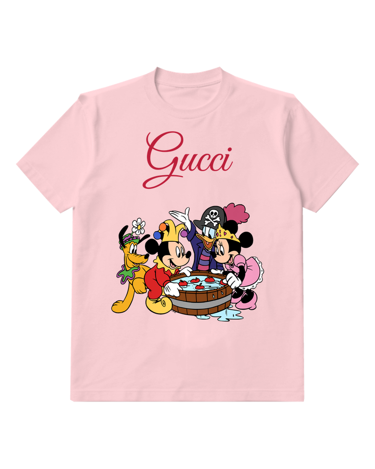 Blush Pink Mickey Mouse In Red Outfit Bobbing Apples Graphic T-Shirt - front product view