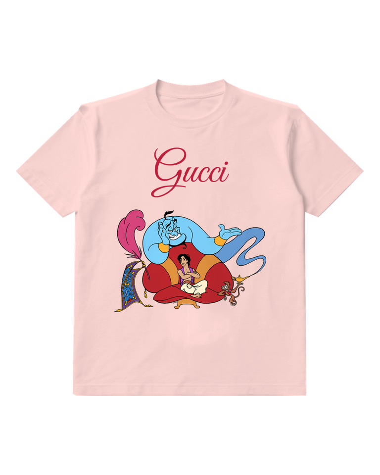 Blush Pink Genie Seated Atop Carpet Graphic T-Shirt - front product view
