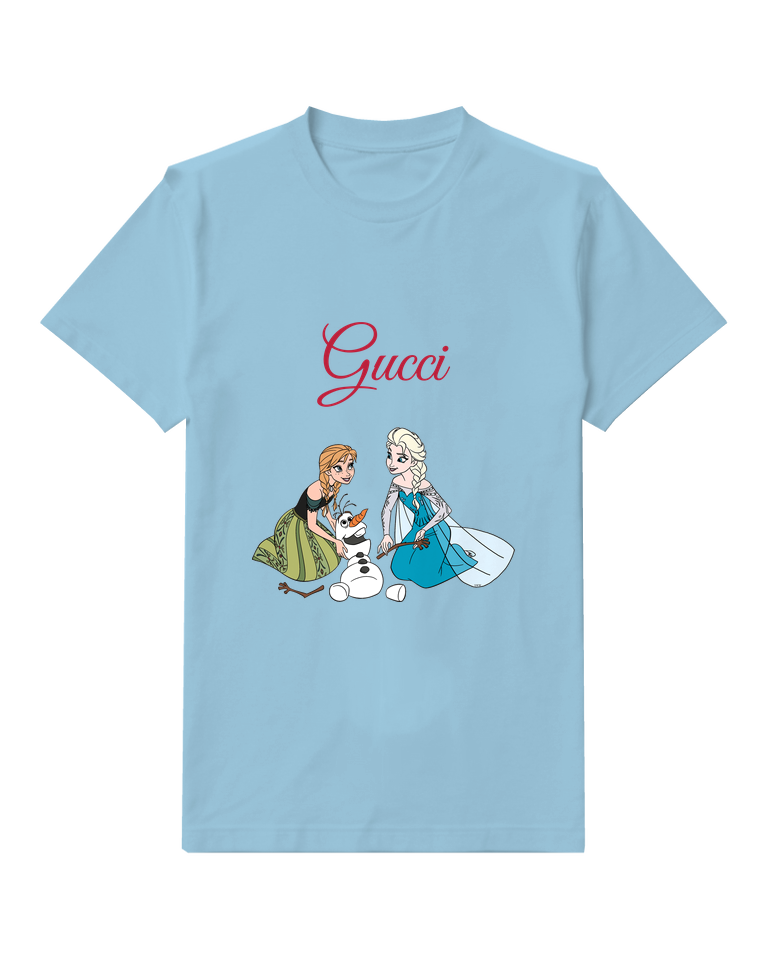 Sky Blue Anna And Elsa Building Snowman Graphic T-Shirt - front product view