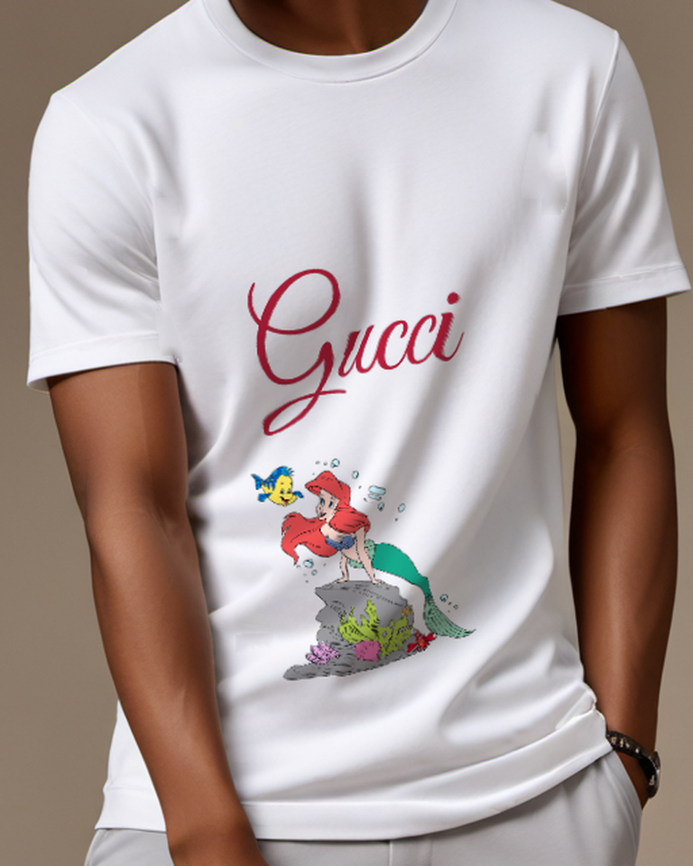 White Ariel Smiling Atop Rock With Friends Graphic T-Shirt - model wearing view