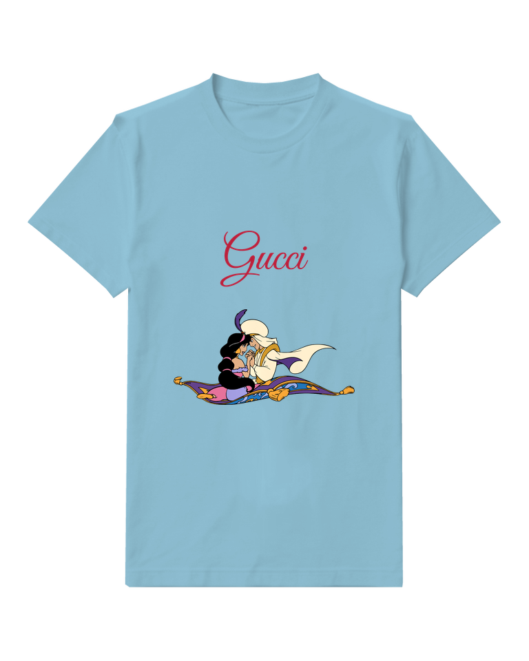 Sky Blue Aladdin And Jasmine On Magic Carpet Graphic T-Shirt - front product view