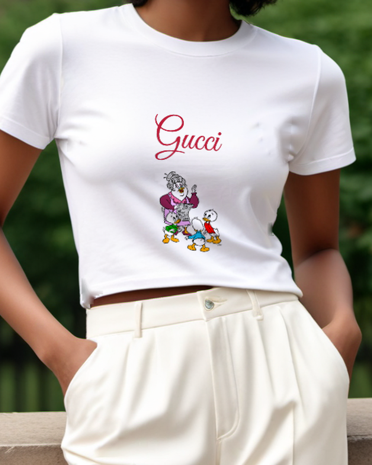 White Three Ducklings With Adult Female Graphic T-Shirt - model wearing view