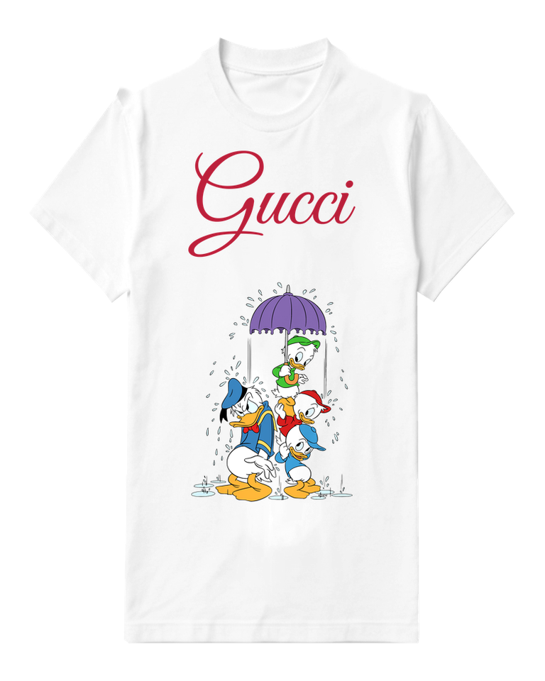 White Donald Duck With Nephews Under Umbrella Graphic T-Shirt - front product view