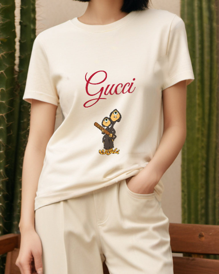 Ivory Boy Crew Neck Graphic T-Shirt - model wearing view