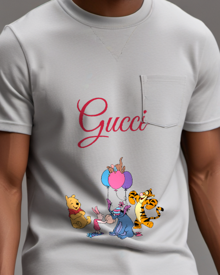 Light Gray Pooh And Eeyore At Birthday Celebration Graphic T-Shirt - model wearing view