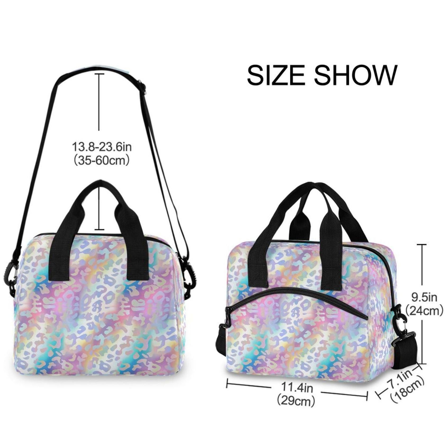 Rainbow Leopard Print Dual-Handle Adjustable Strap Thermal Daily Bag