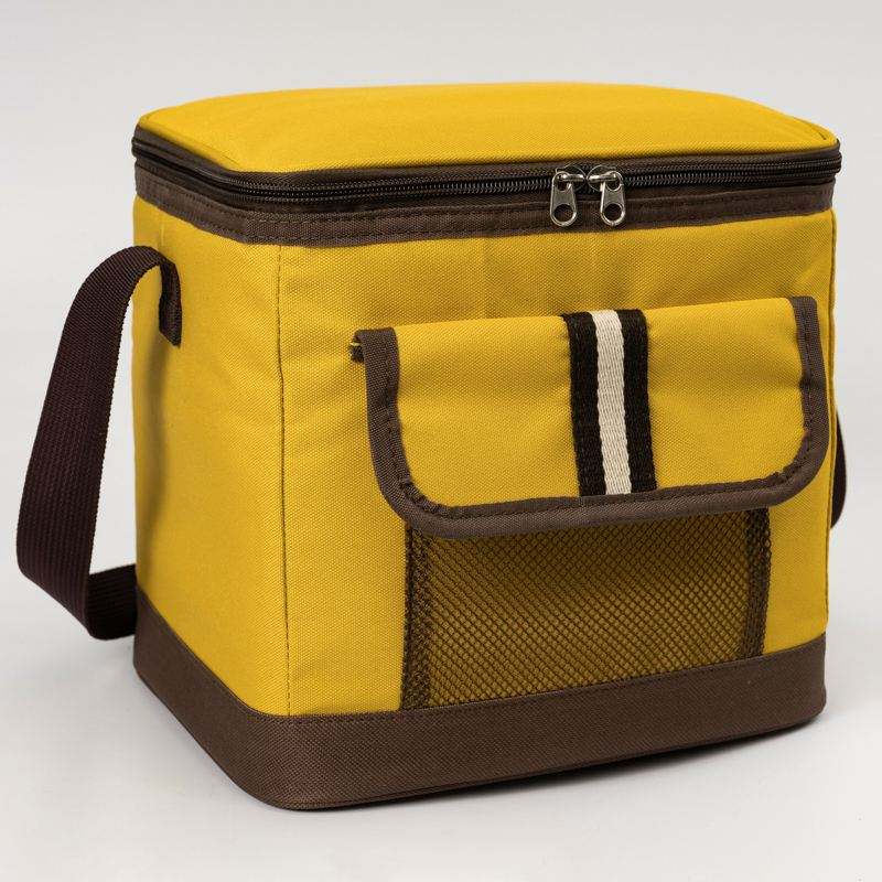 15 L Bright Yellow Brown Trim Striped Pocket Crossbody Thermal Daily Bag