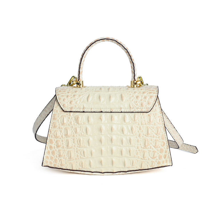Off White Croc Embossed Lock Closure Handle Convertible Crossbody Daily Bag