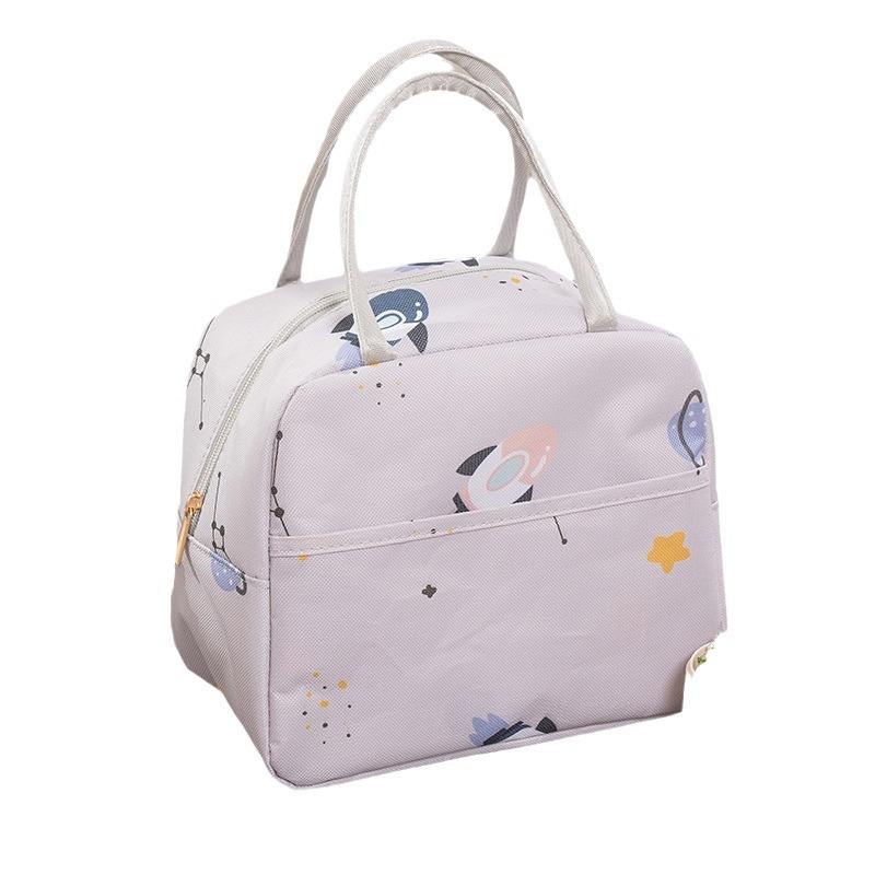 Light Grey Space Print Zipper Handheld Insulated Daily Bag