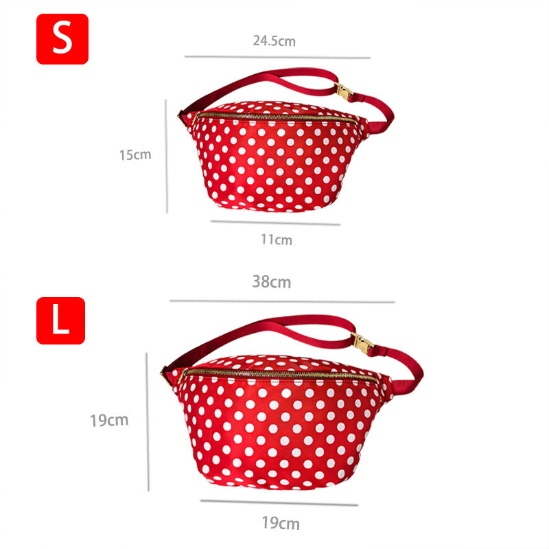 Red White Polka Dot Adjustable Strap Zipper Crossbody Waist Daily Bag