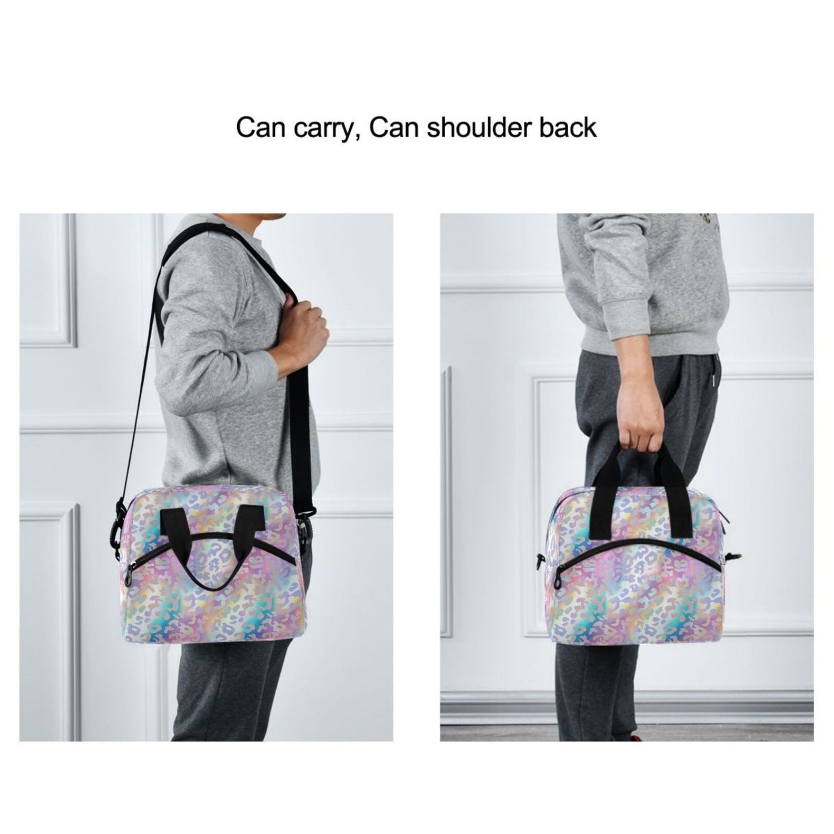 Rainbow Leopard Print Dual-Handle Adjustable Strap Thermal Daily Bag