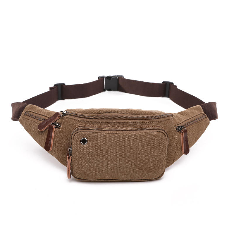 7 Inches Vintage Brown Leather Pull Tab Multi-Zip Adjustable Waist Daily Bag
