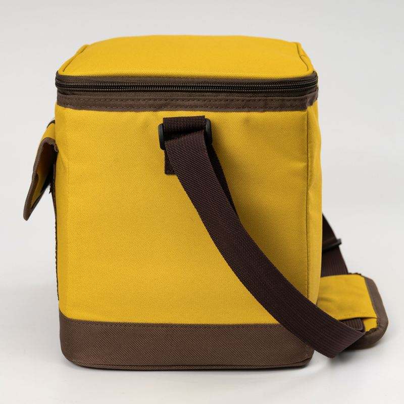 15 L Bright Yellow Brown Trim Striped Pocket Crossbody Thermal Daily Bag