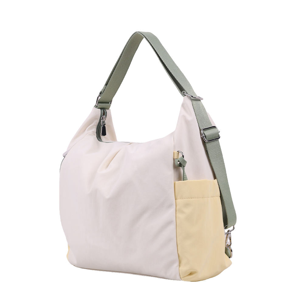Cream Yellow Patchwork Adjustable Green Strap Large Capacity Hobo Daily Bag