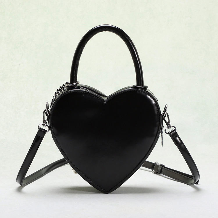Red Black Poker Pattern Heart Shape Chain Decor Handheld Crossbody Daily Bag