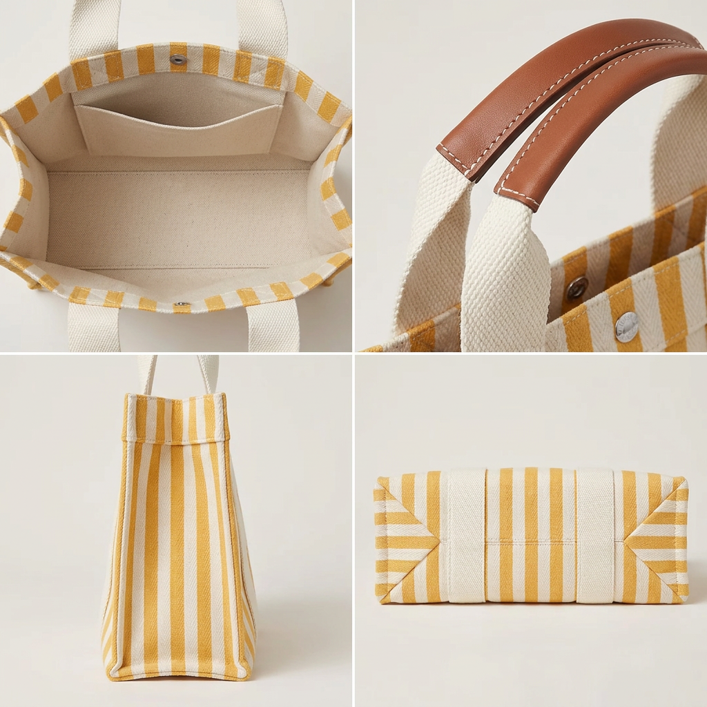 Multi-Color Vertical Stripe Leather Handle Snap Button Convertible Tote Daily Bag