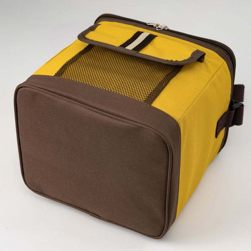 15 L Bright Yellow Brown Trim Striped Pocket Crossbody Thermal Daily Bag