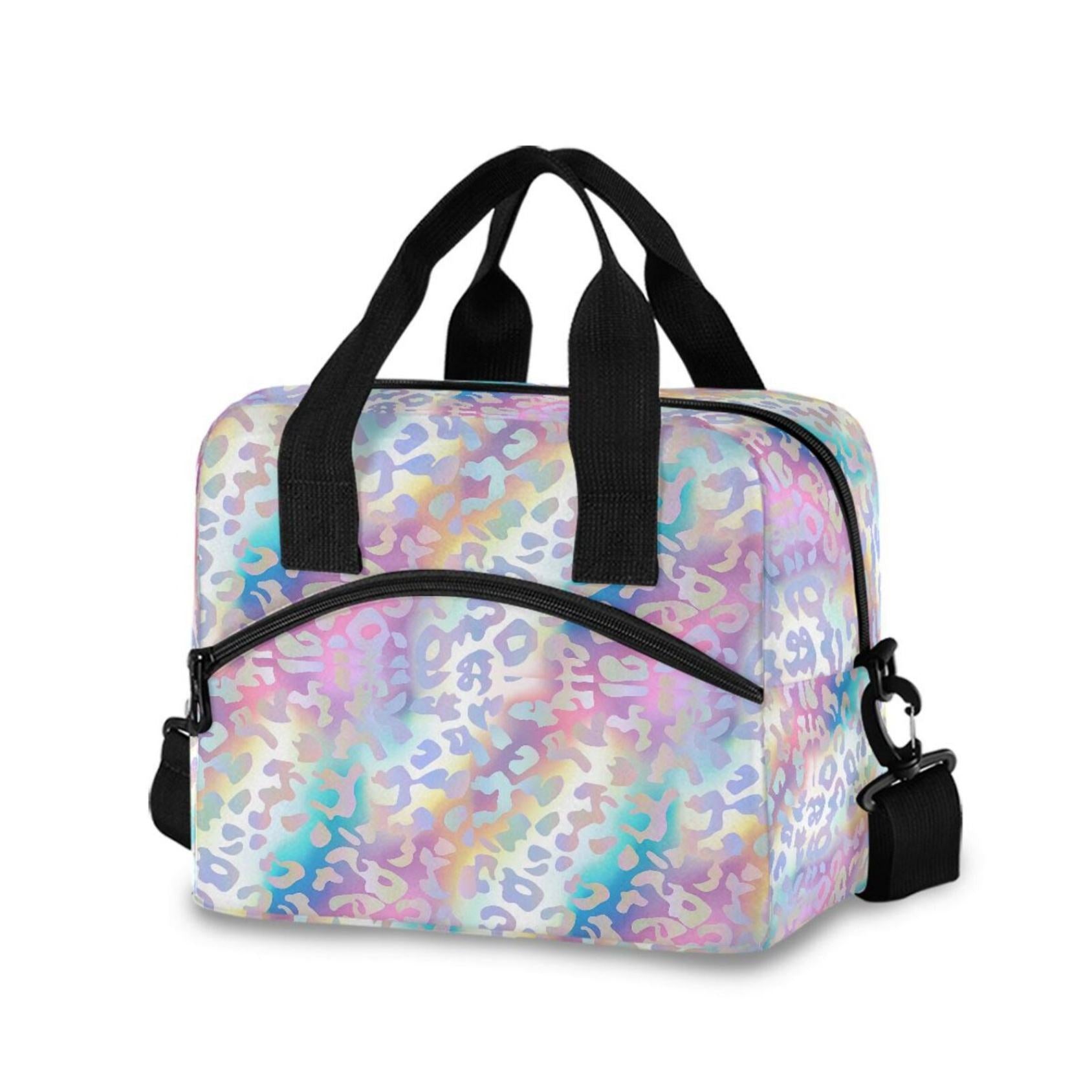 Rainbow Leopard Print Dual-Handle Adjustable Strap Thermal Daily Bag