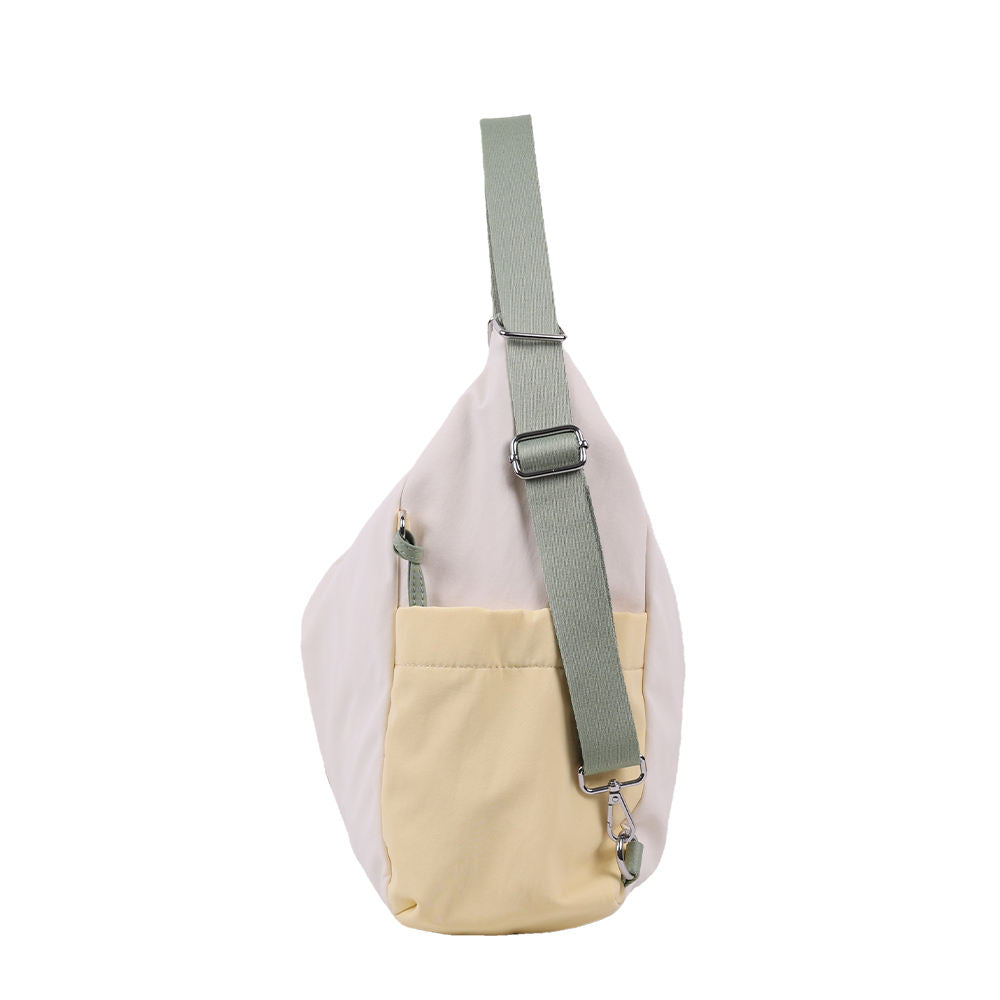 Cream Yellow Patchwork Adjustable Green Strap Large Capacity Hobo Daily Bag