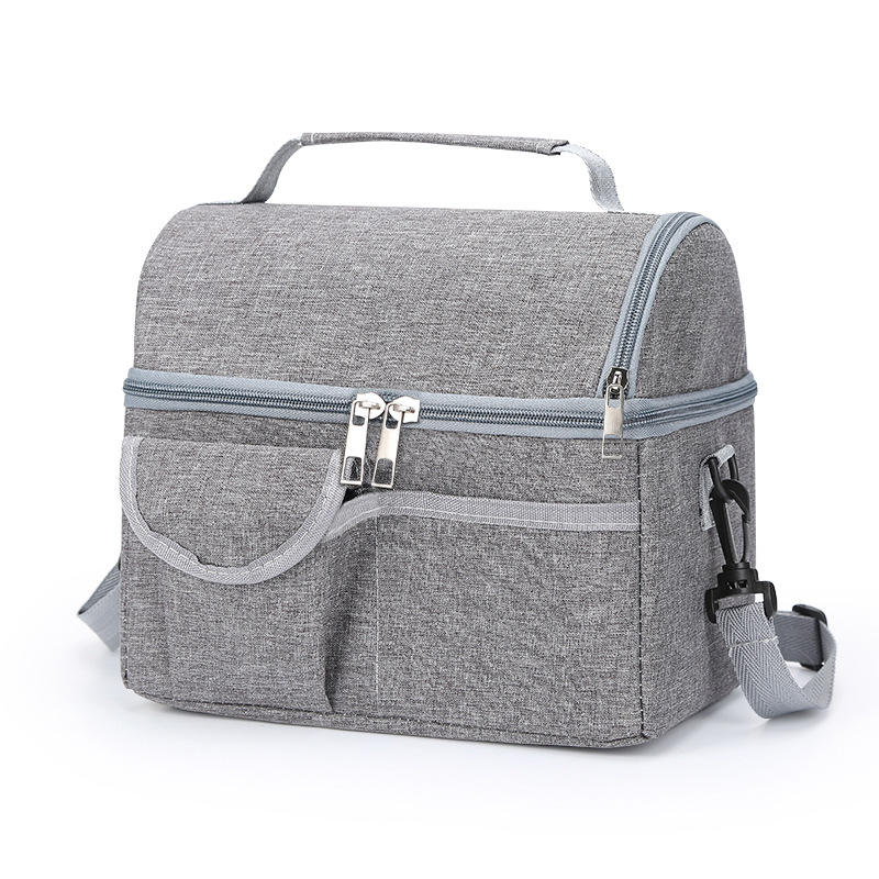 6 Inches Dark Grey Dual Zipper Multi-Pocket Portable Thermal Daily Bag