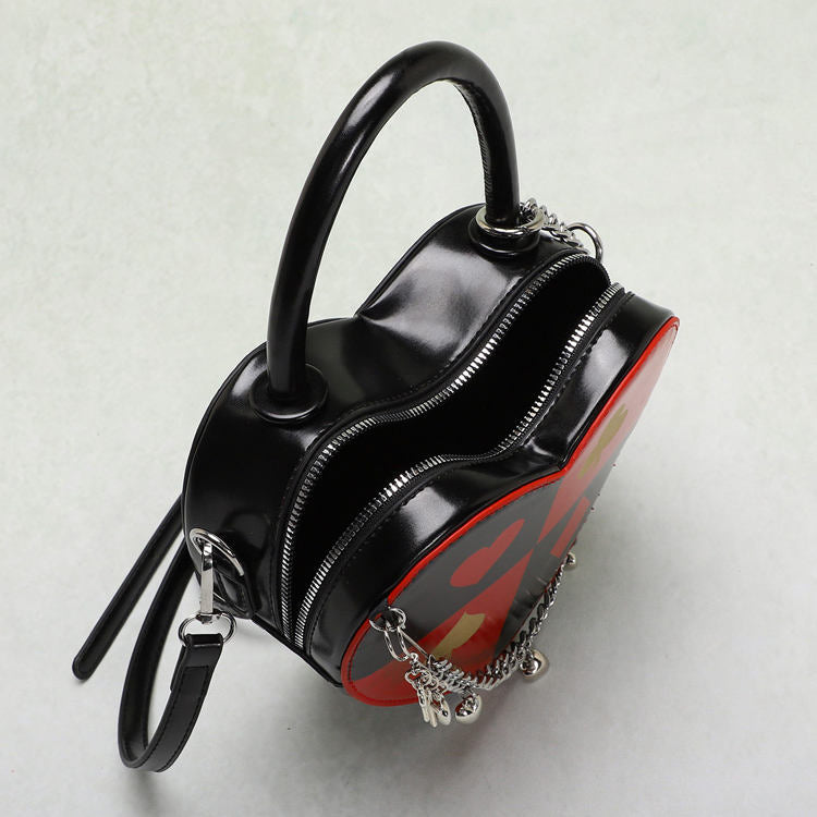 Red Black Poker Pattern Heart Shape Chain Decor Handheld Crossbody Daily Bag