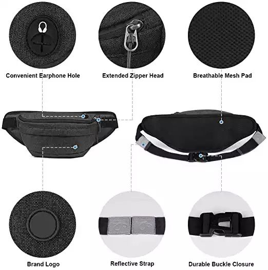 Multi-Color Solid Tone Dual-Zip Adjustable Strap Sports Daily Waist Bag