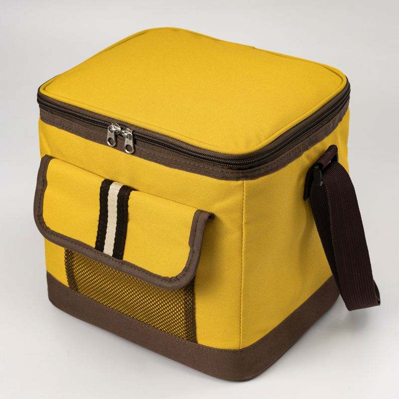 15 L Bright Yellow Brown Trim Striped Pocket Crossbody Thermal Daily Bag