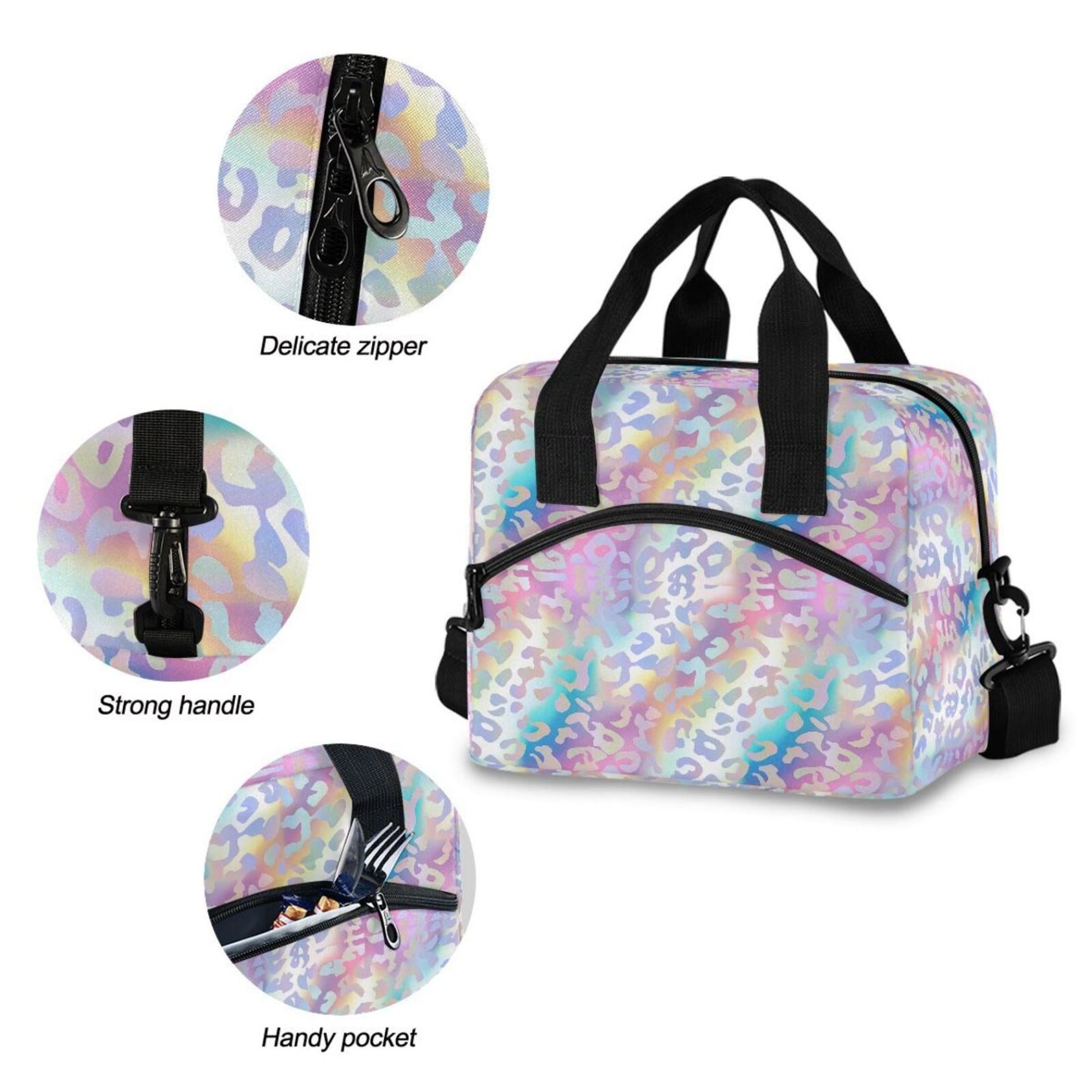 Rainbow Leopard Print Dual-Handle Adjustable Strap Thermal Daily Bag